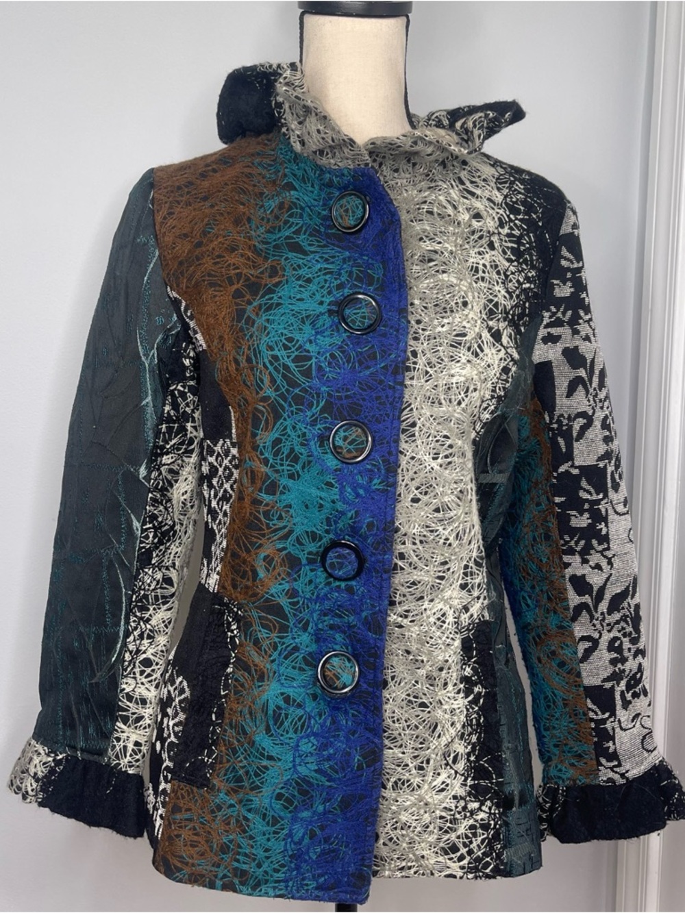 LINDI Art to Wear Patchwork Silk Jacket Women's Size S